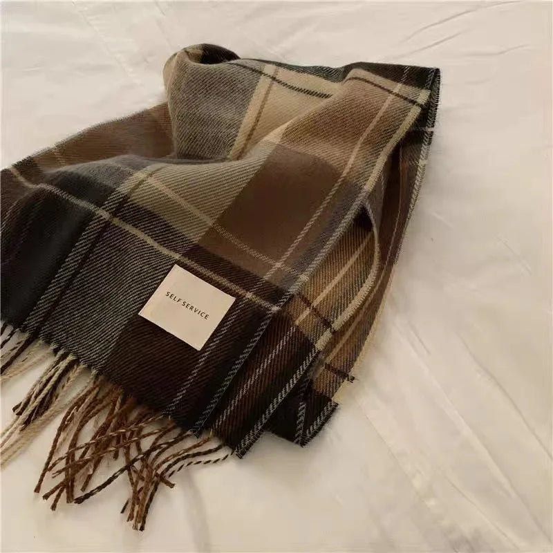Women Winter Cashmere Tassel Knitted Foulard Blanket Shawl