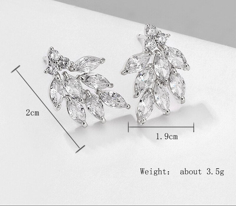 Woman Cubic Zircon Crystal Flower Stud Earrings