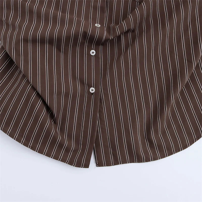 Women Long Sleeves Vertical Stripe Formal Shirt
