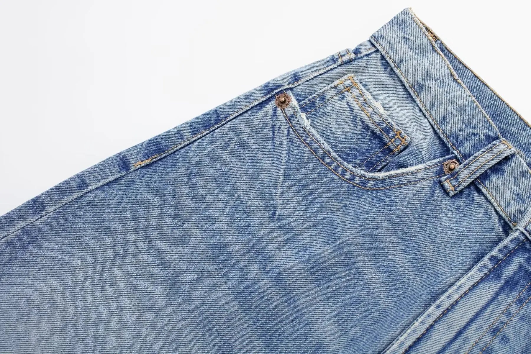 Women Blue Denim High Waist Wide Leg Ripped Jeans
