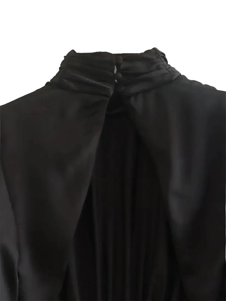 Women Black Satin Smock Crop Blouse