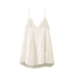 Women Cotton White Sleeveless A-line Tops