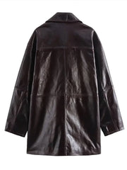 Women Leather High Waist A-line Skirt Suits