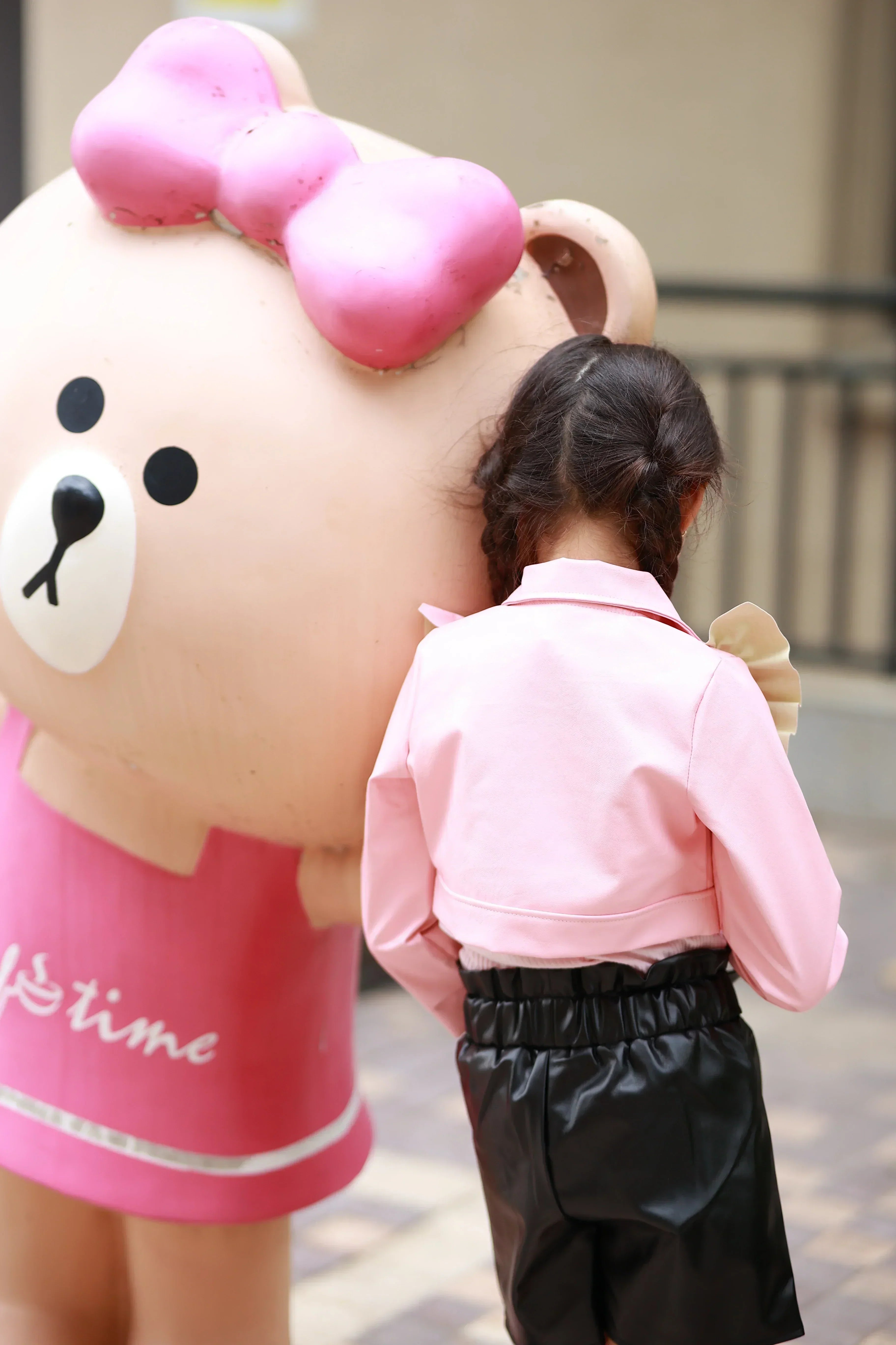 Kids Girl Ruffled Lapel Zipper Leather Motorcycle Jacket + Hat