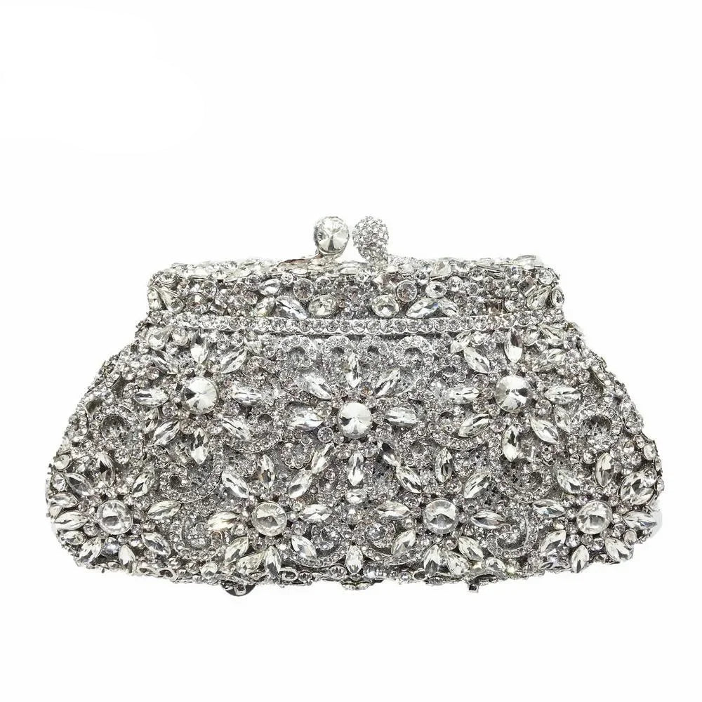 Women Boutique Crystal Flower Clutch Handbag
