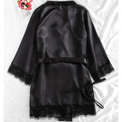 Women Satin 4-piece Lace Silk Pajamas Set