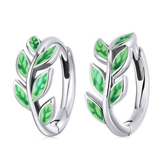 Sterling Silver 925 Leaf Ear Buckles Hoop Earrings
