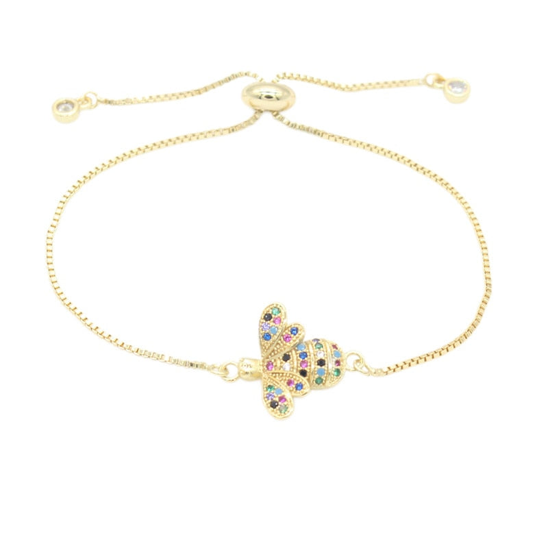 Women Cubic Zirconia Bee Charm Bracelet