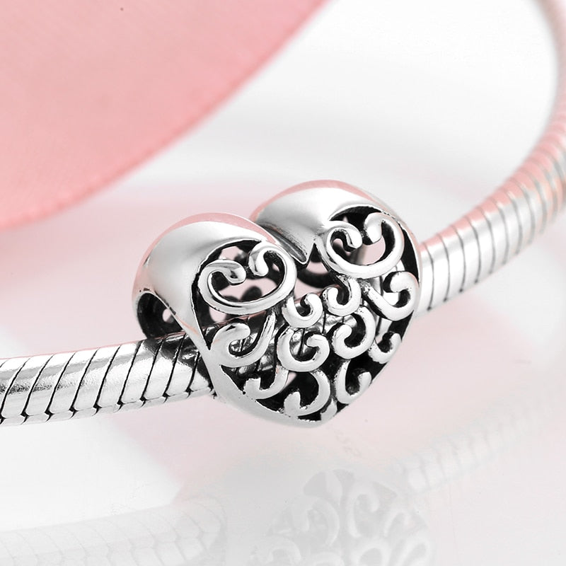 Women Accessories 925 Sterling Silver Ribbon Chocolate Heart Bead Bracelet