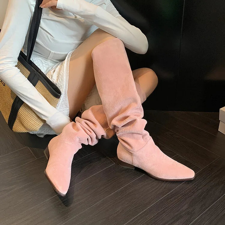 Accessories Women Faux Suede Pleated Boots