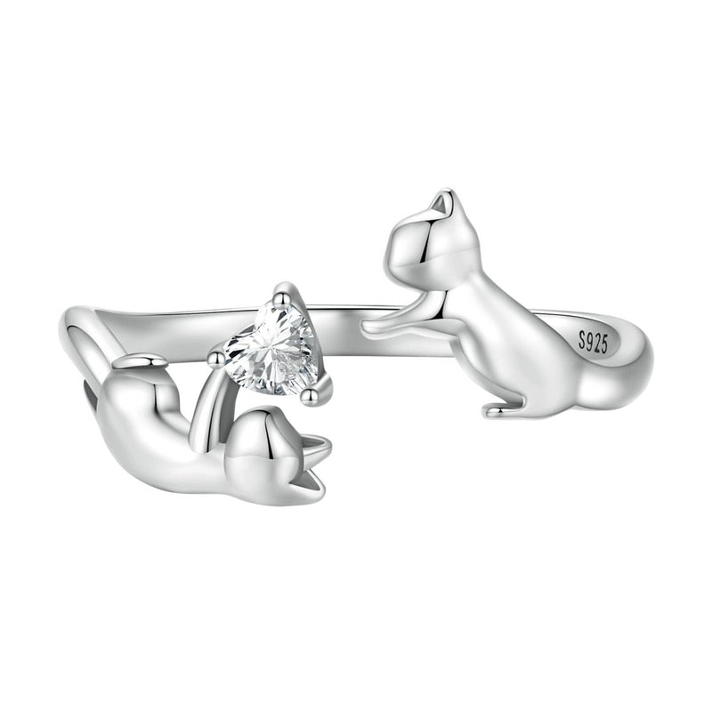 Sterling Silver 925 Butterfly Tail Cat Adjustable Ring