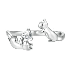 Sterling Silver 925 Butterfly Tail Cat Adjustable Ring