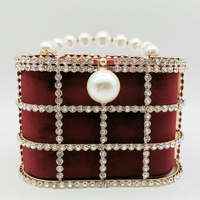 Accessories Women Boutique Pearl Crystal Top-Handle Bucket Bag