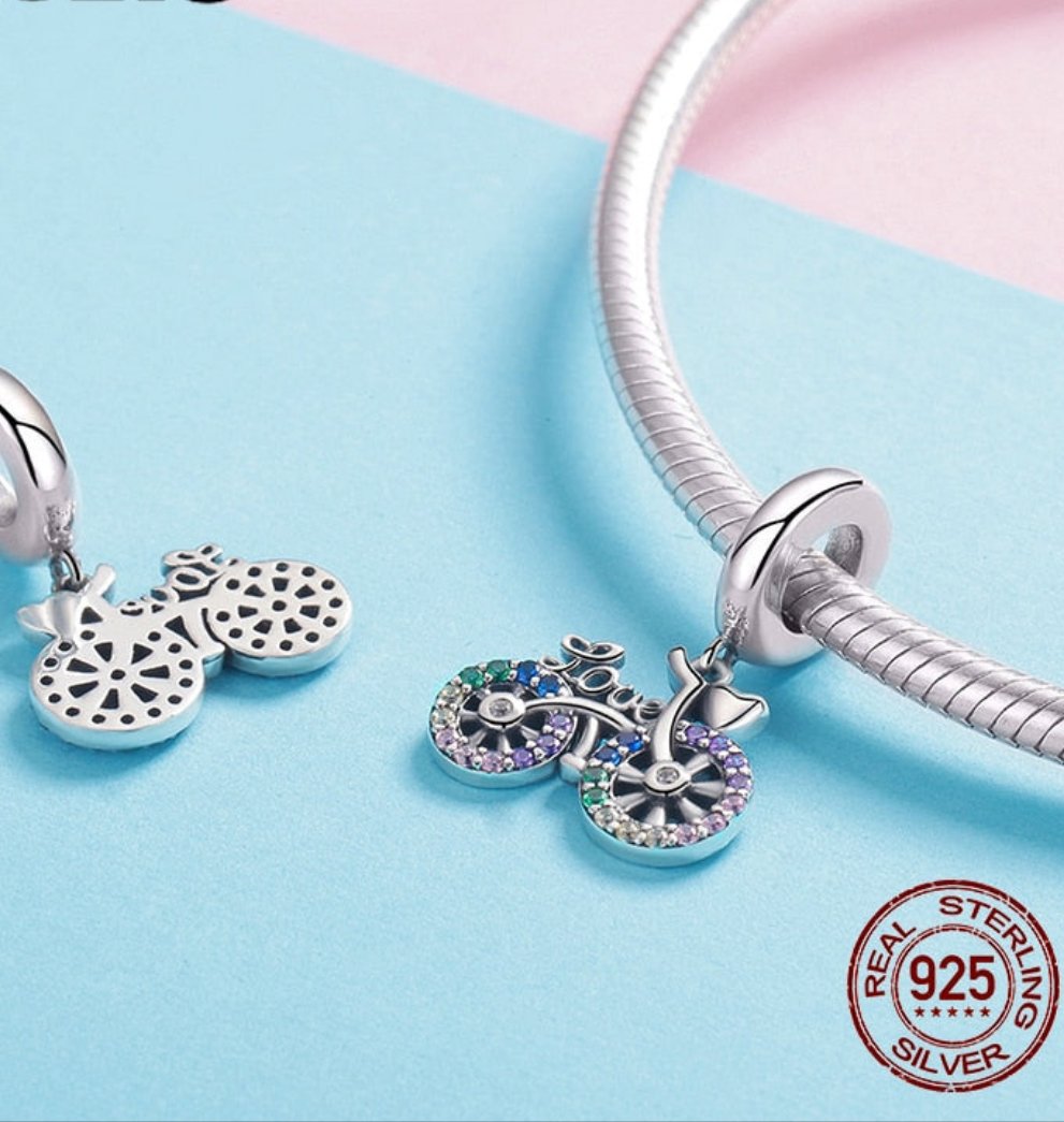 Sterling Silver 925 Colorful Enamel Pendant Car Charms