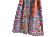Women Star Floral Print Bat Sleeve Beach Kimono Dresses