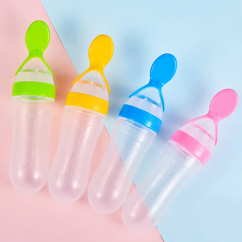 Baby Silicone Squeeze Feeding Bottle Spoon