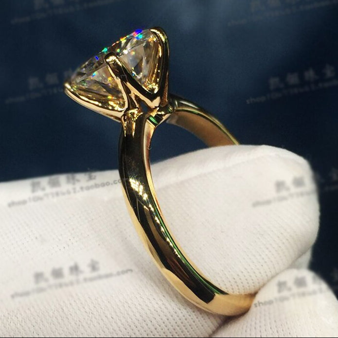 Women 18K Pure Gold Solitaire 2.0ct CZ Engagement Rings