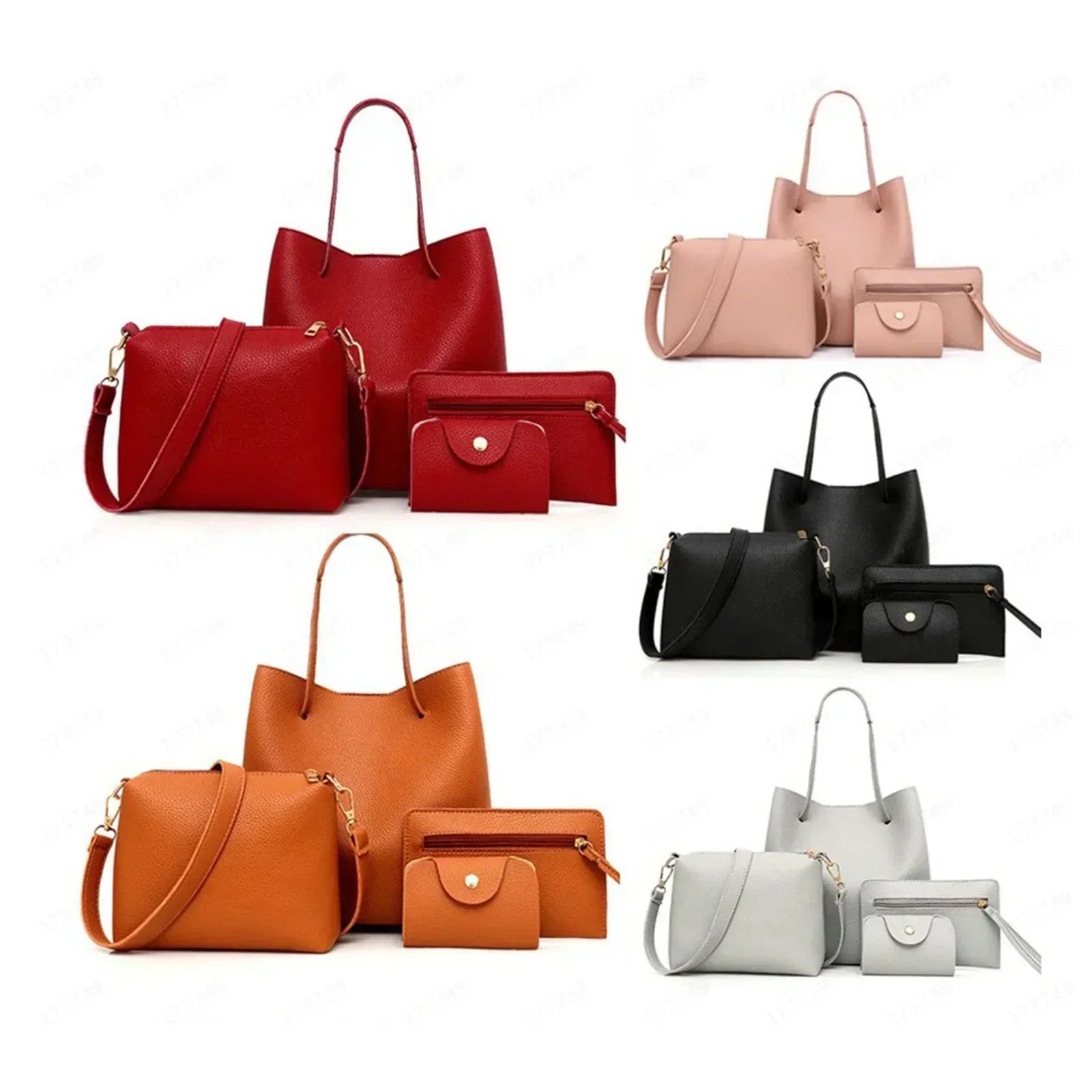 Women Leather Shoulder Messenger Tote Handbag 4 Piece