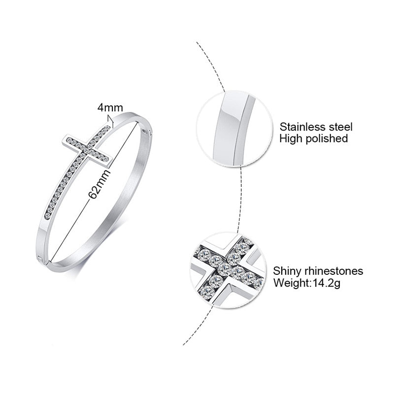 Women Cuff Bangles Cross Crystal Bracelets