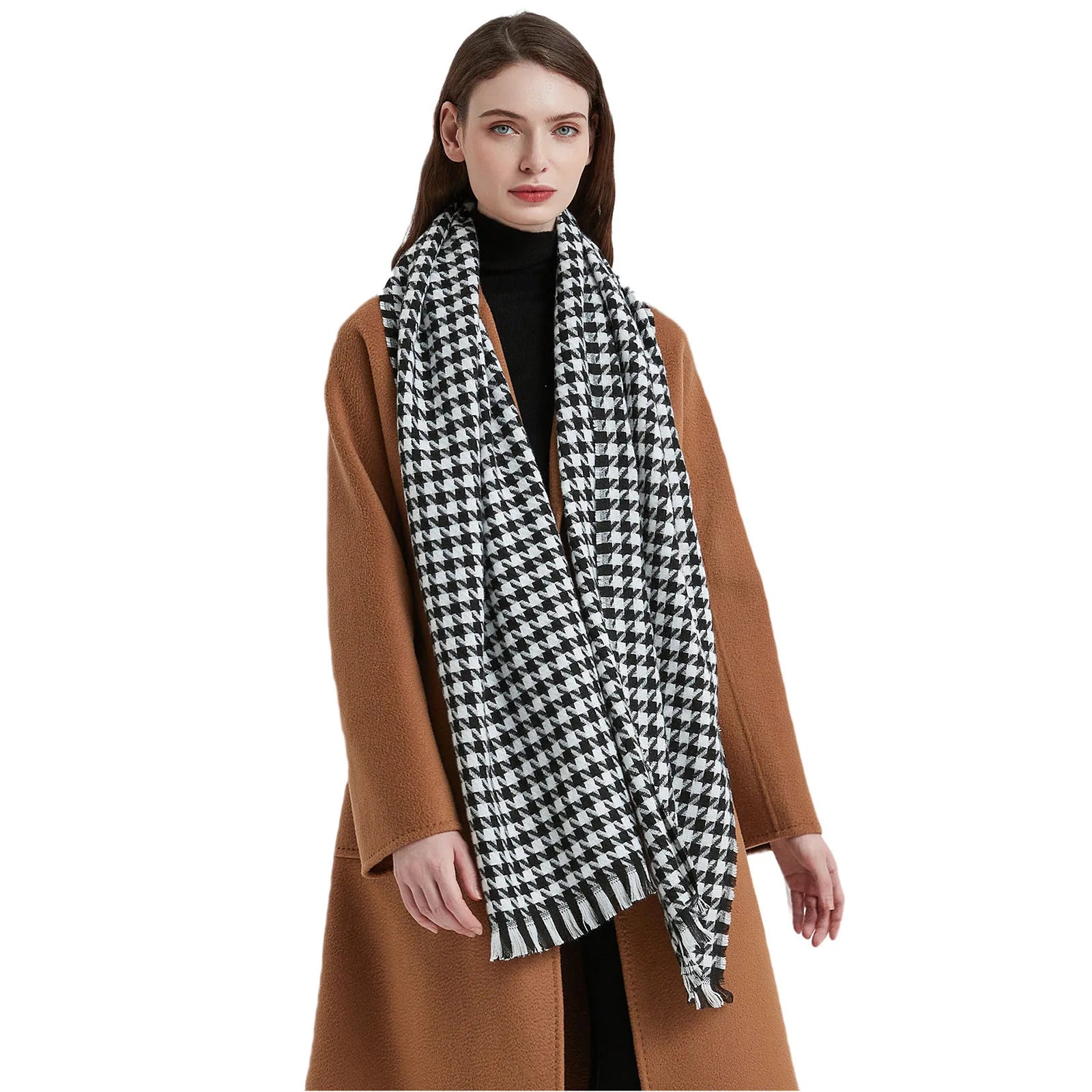 Women Tassel Plaid Headdress Warm Scarf