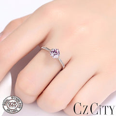 Sterling Silver 925 Pink Round Gemstone Ring