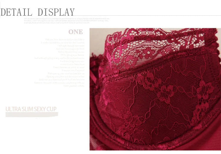 Women Push Up Sexy Hollow Lace Embroidery Bra Set
