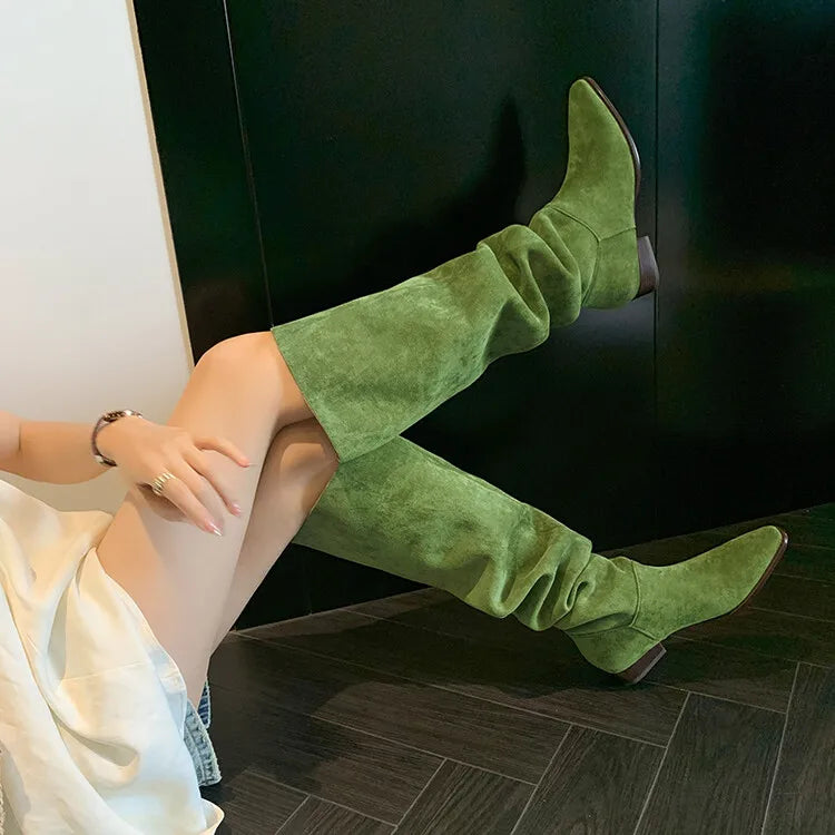 Accessories Women Faux Suede Pleated Boots