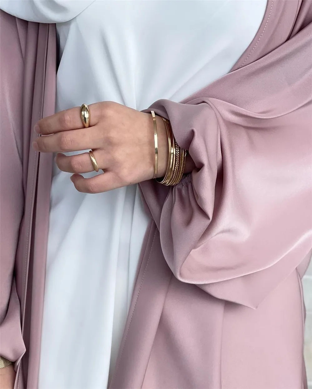 Women Abaya Arab Puff Sleeves Lace-up Jilbab Abayas