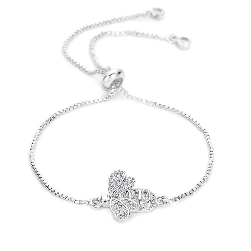 Women Cubic Zirconia Bee Charm Bracelet