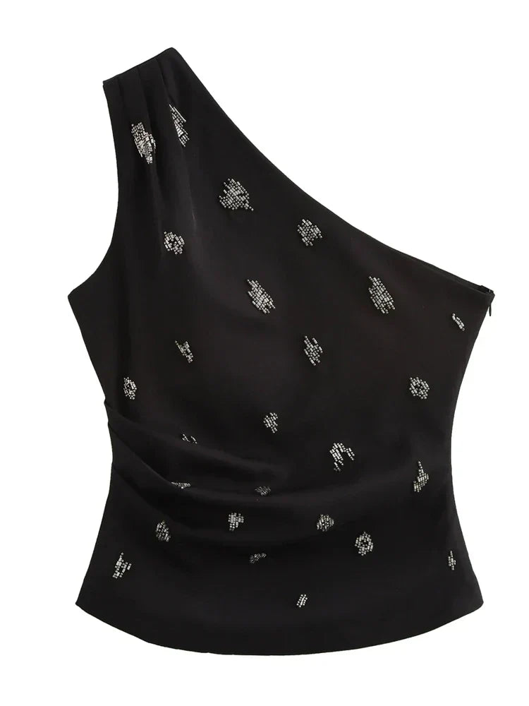 Woman Evening Off Shoulder Sleeveless Top