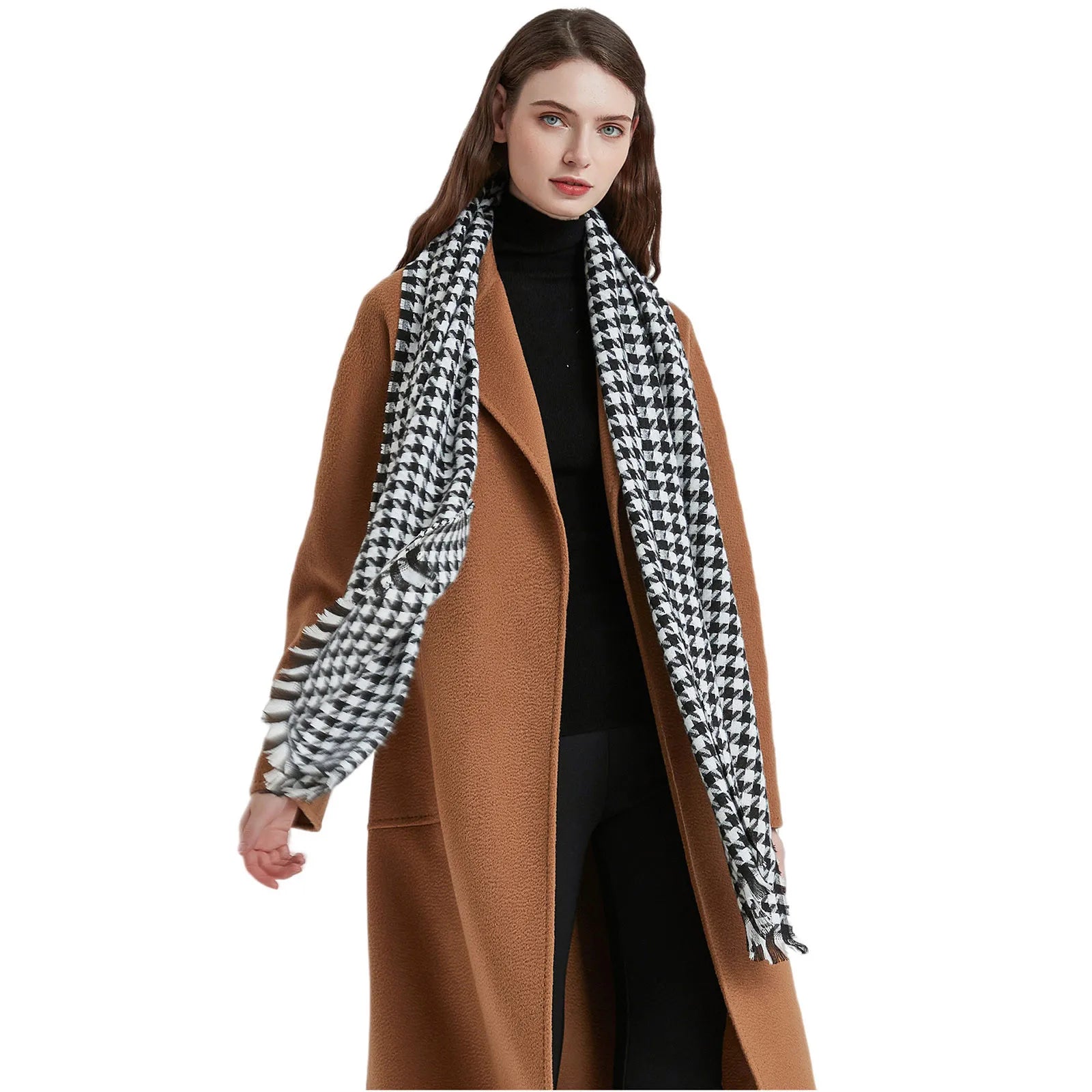 Women Tassel Plaid Headdress Warm Scarf
