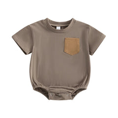 Baby Girl Soft Cotton Pocket Romper Short Sleeve Jumpsuit