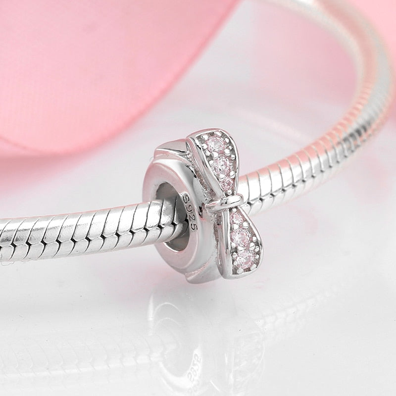 Women Accessories 925 Sterling Silver Ribbon Chocolate Heart Bead Bracelet