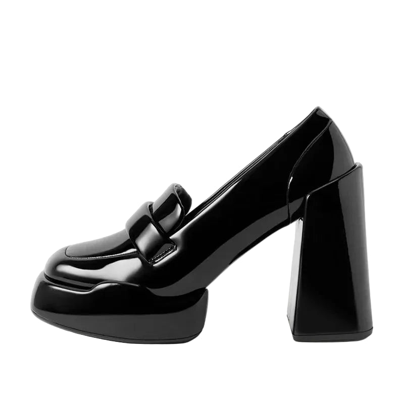 Women Casual Leather Slip on Chunky Platforms