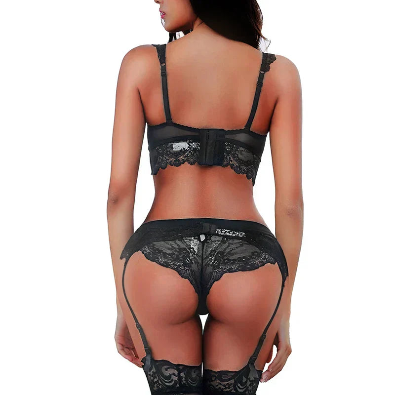 Women 4Pcs Lingerie Sexy Hosiery Set