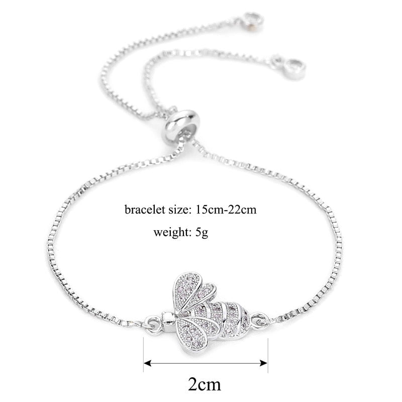 Women Cubic Zirconia Bee Charm Bracelet