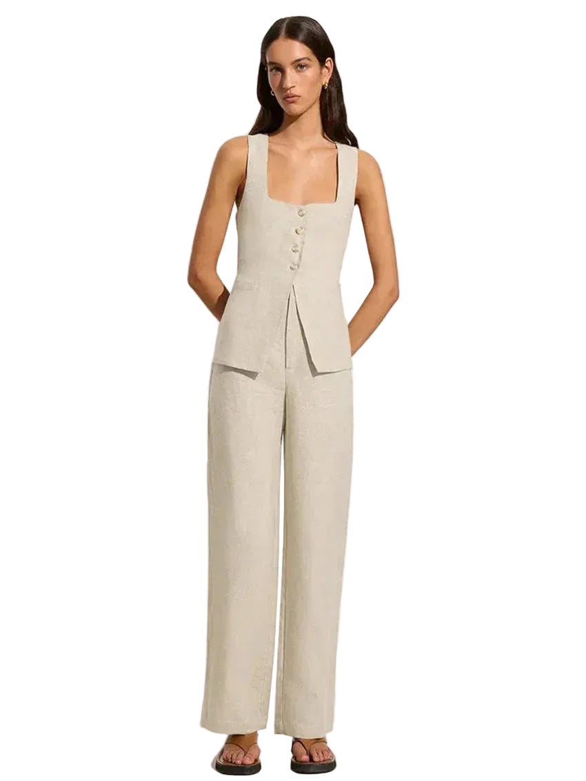 Women Slim Khaki Linen Pants Co Ord