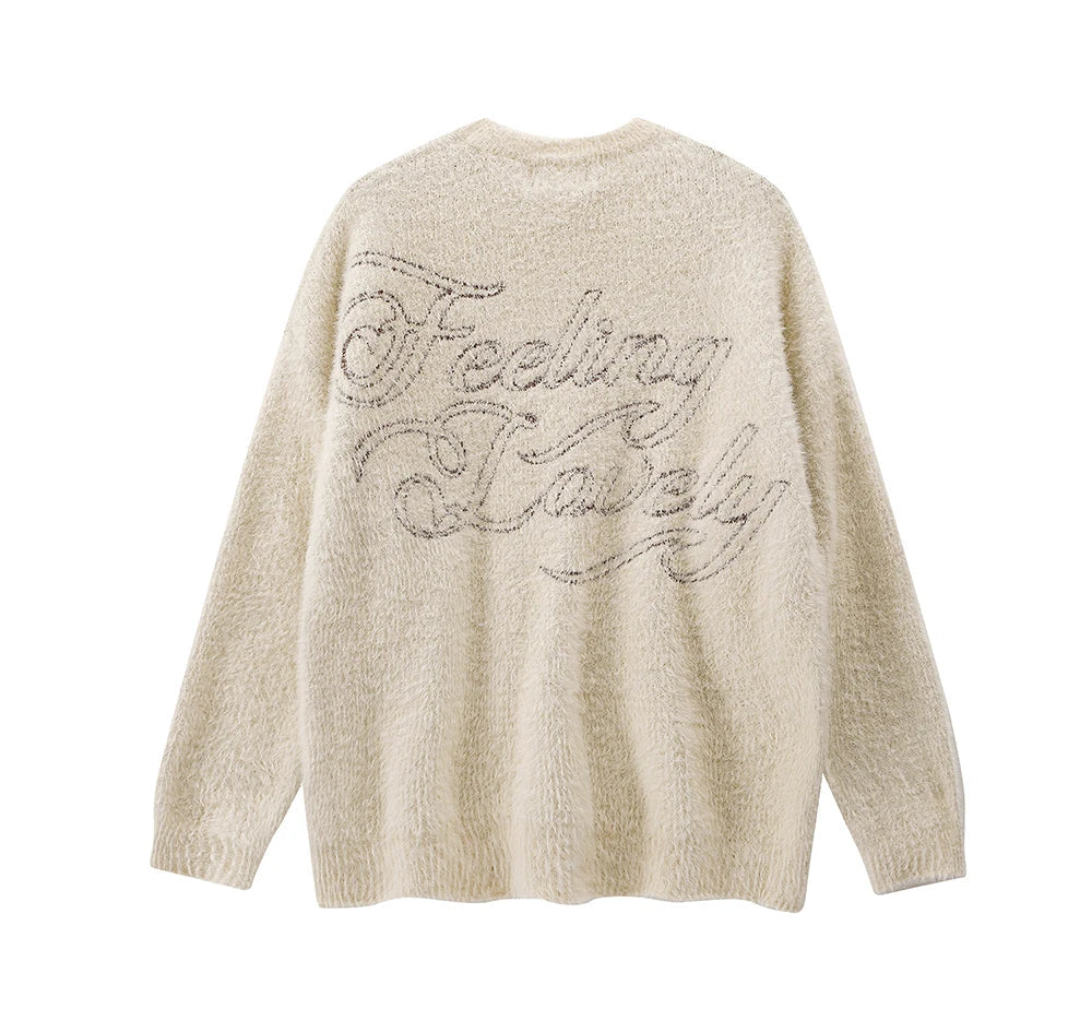Women Angels Embroidery Cashmere Design Knitted Oversized Sweater