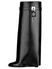 Women Full Sheath Sexy Knee High Boots Lock Detail