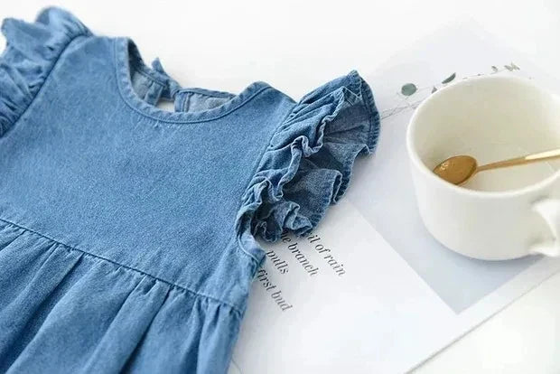 Newborn Baby Girl Soft Ruffle Denim Short Comfortable Jumpsuit