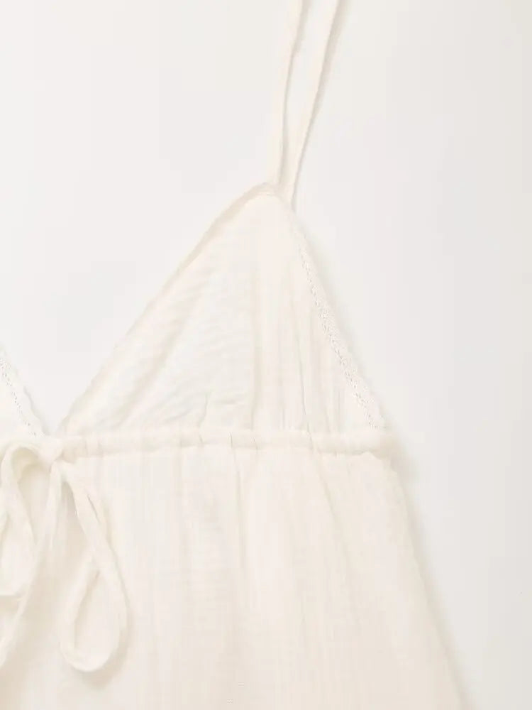 Women Cotton White Sleeveless A-line Tops