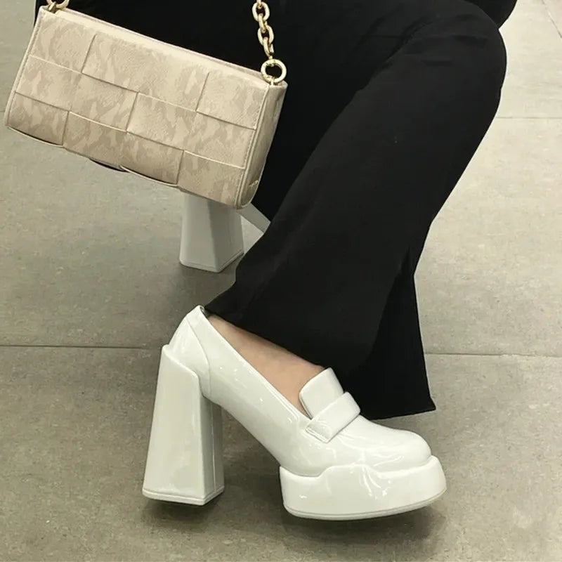 Women Casual Leather Slip on Chunky Platforms