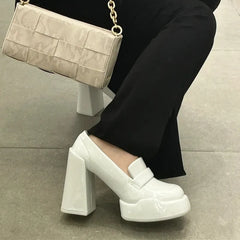 Women Casual Leather Slip on Chunky Platforms