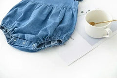 Newborn Baby Girl Soft Ruffle Denim Short Comfortable Jumpsuit