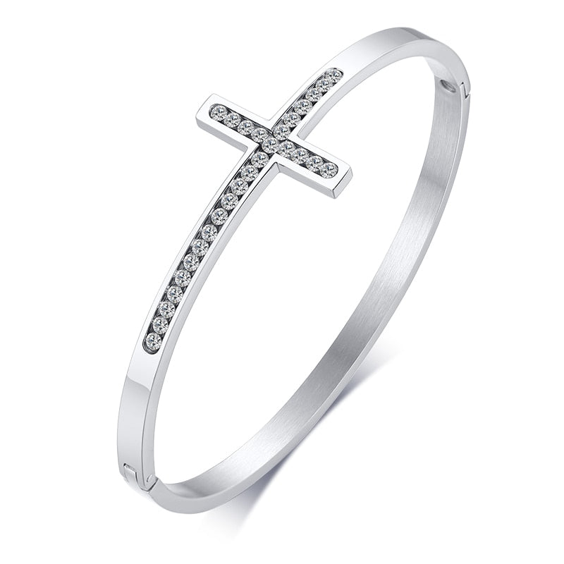 Women Cuff Bangles Cross Crystal Bracelets