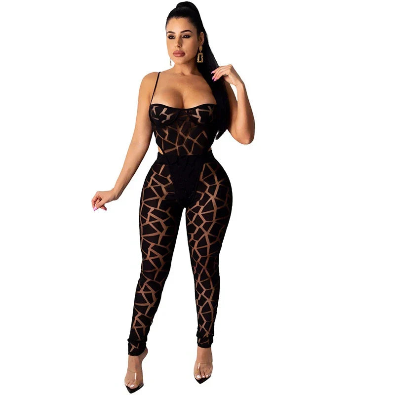 Women Beach Bodysuit Top and Pants Suit - 2 Piece