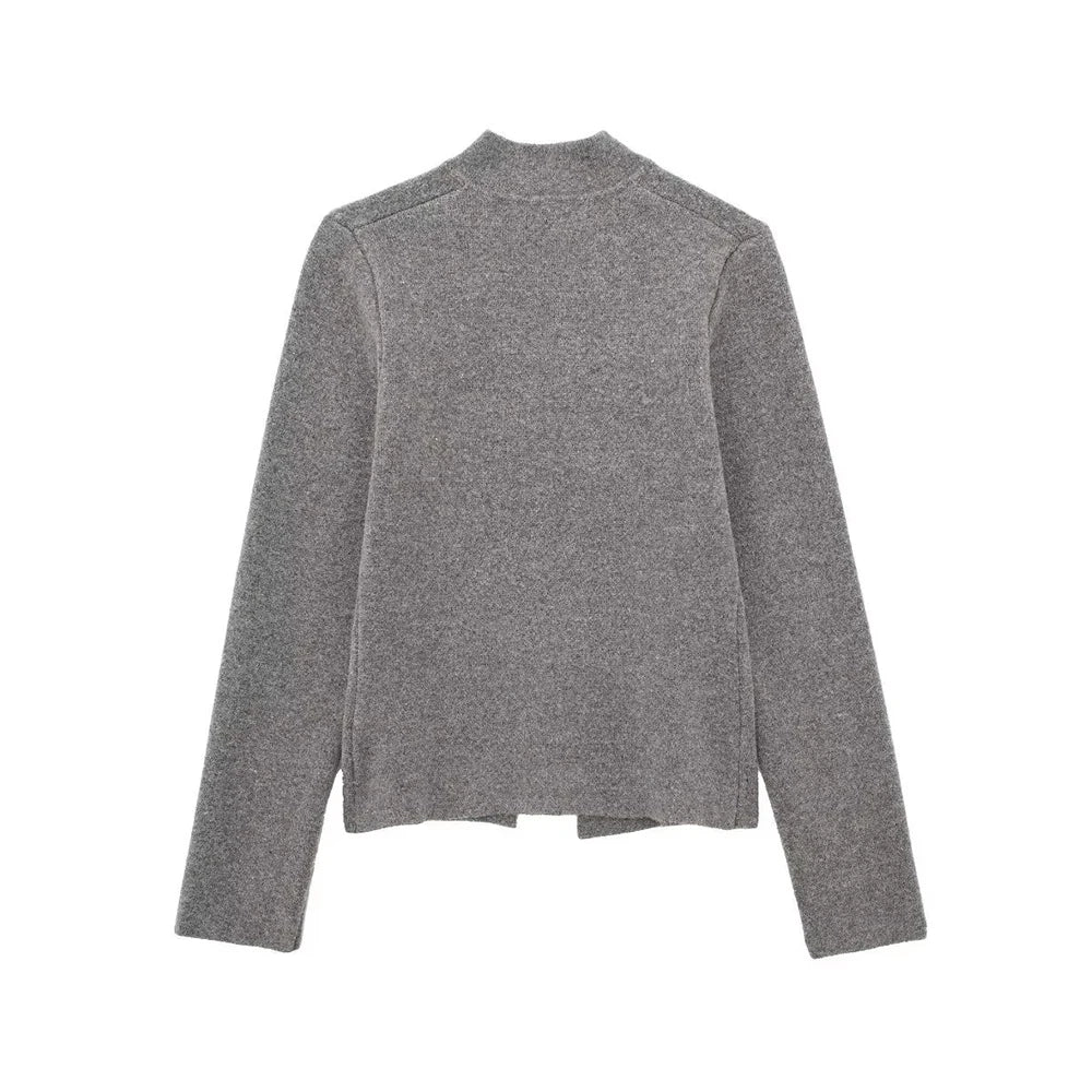Women V-Neck Irregular Cardigans Knitted Elegant Skirt Grey Two Piece Outfits
