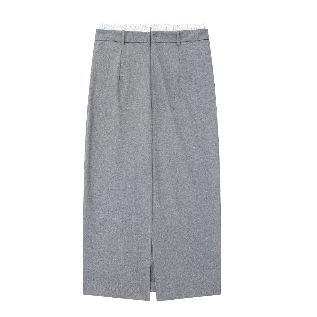 Women Boxer Pleated Straight Slit Skirt