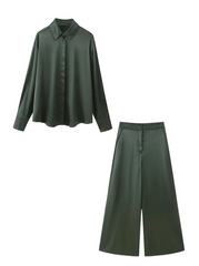 Women Wide Wrist Sleeve Loose Shirt + Vintage Pants Suits