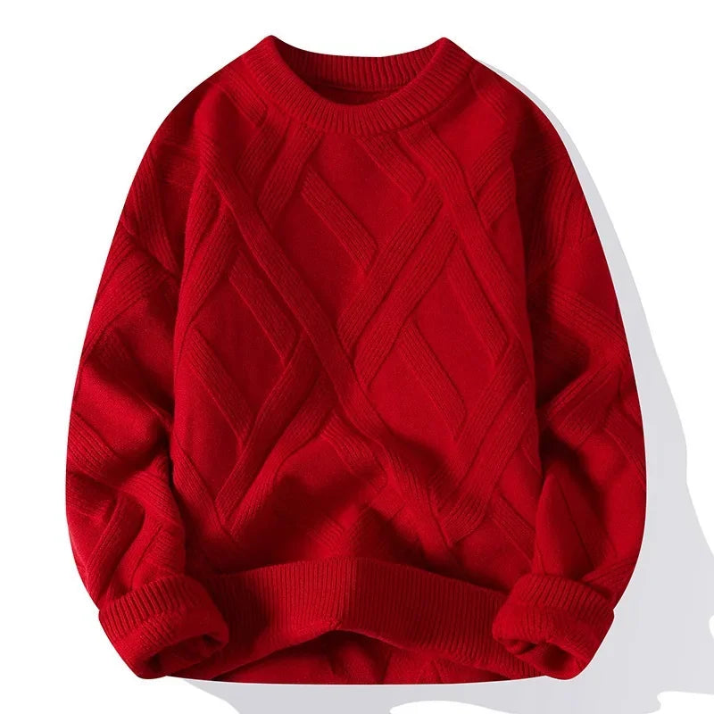 Men Casual Round Neck Loose-fit Knitted Pullover Sweaters